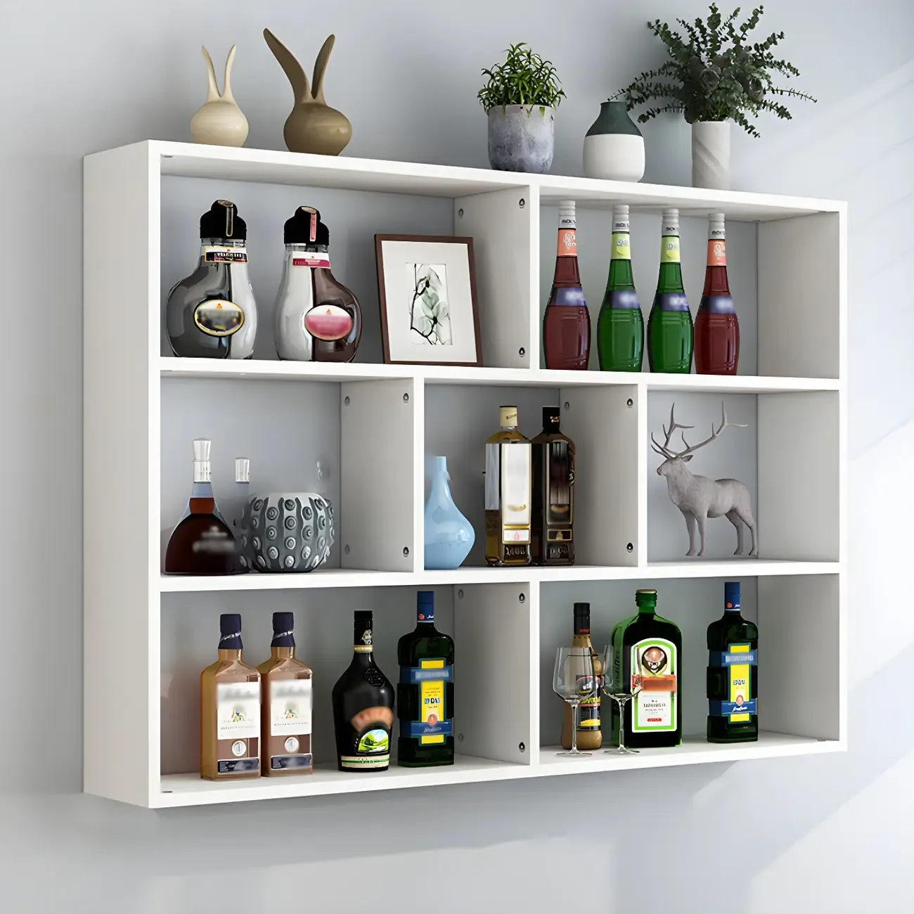 Simple Open Storage Wooden Floating Mount Display Cabinet Image - 10