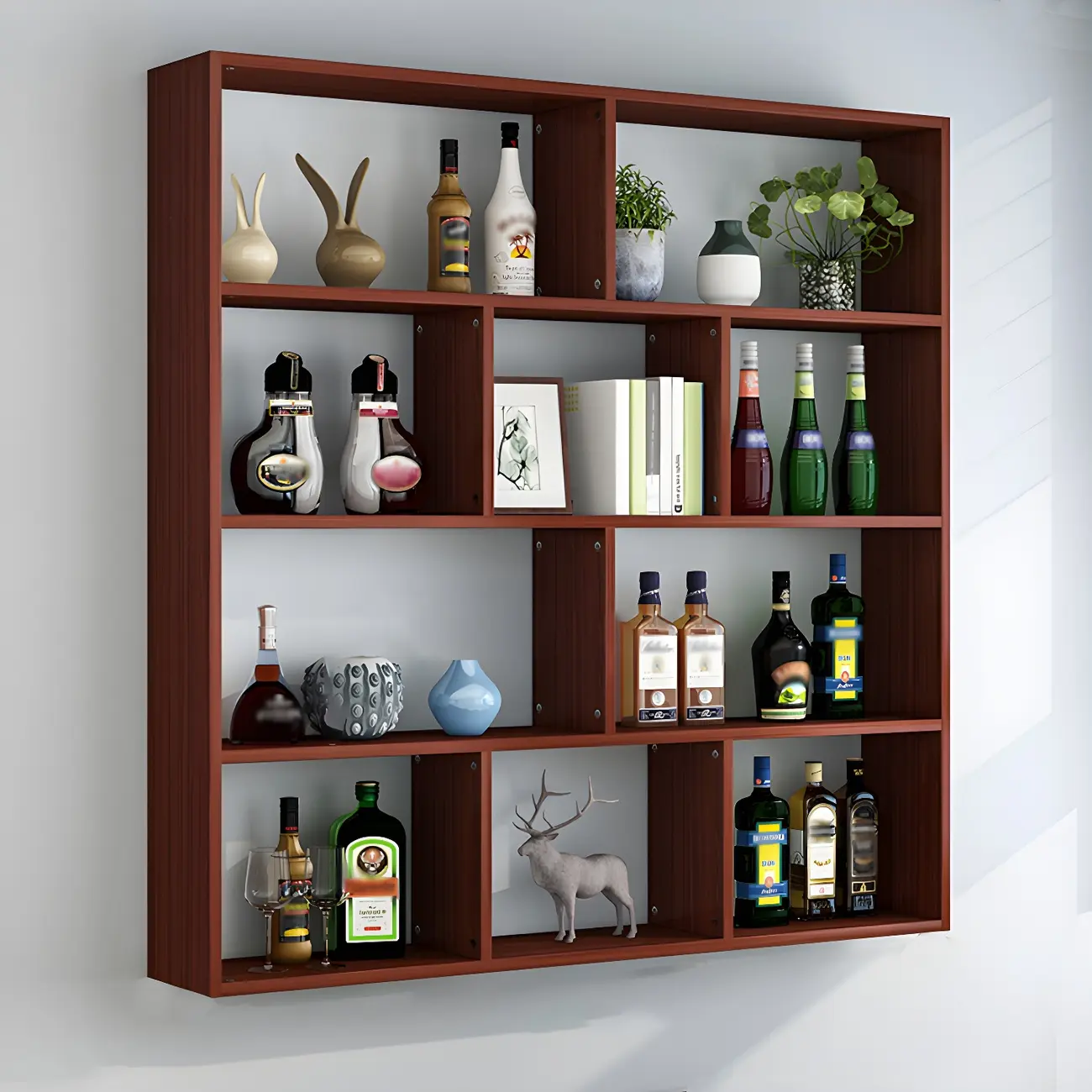 Simple Open Storage Wooden Floating Mount Display Cabinet Image - 12 | homeyfad