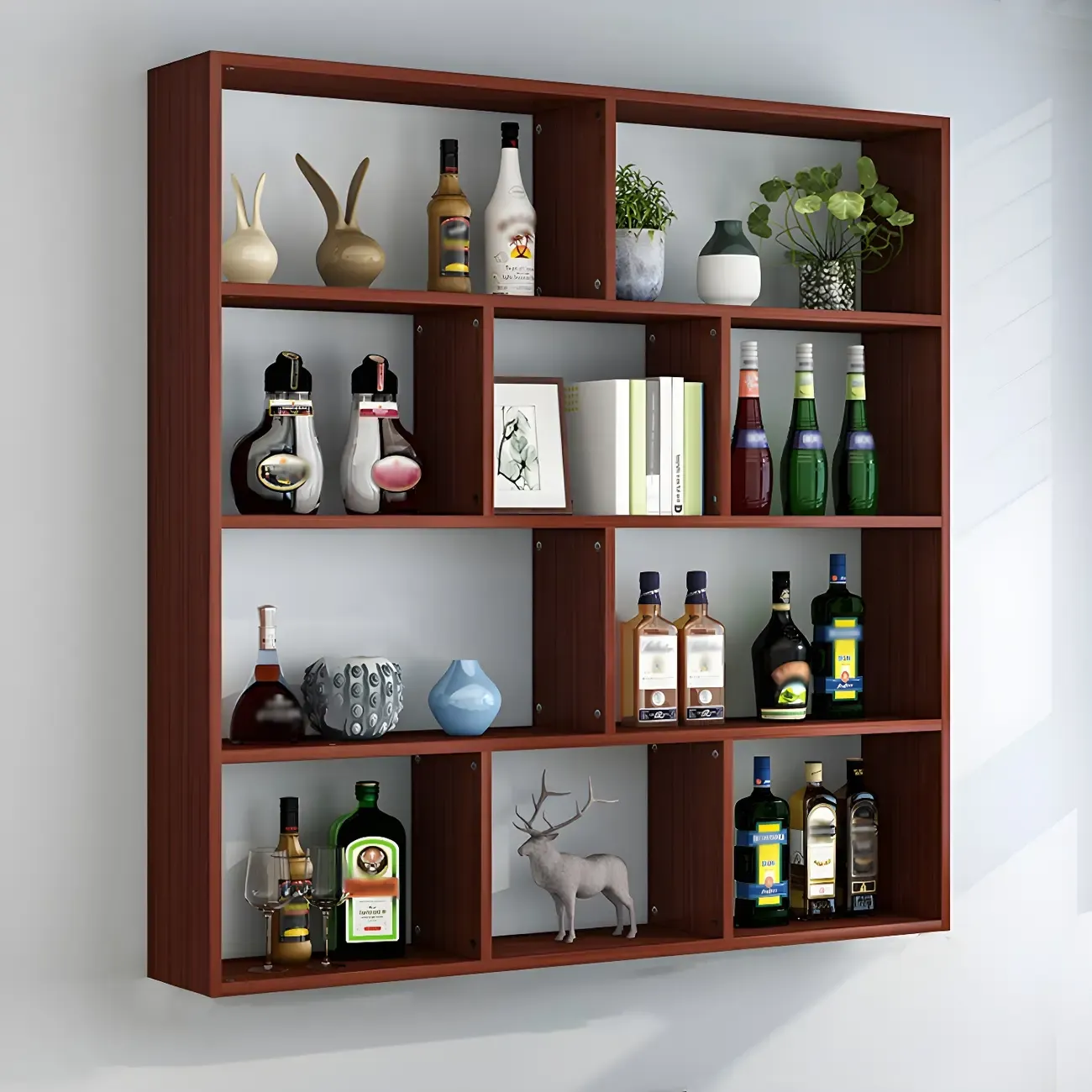 Simple Open Storage Wooden Floating Mount Display Cabinet Image - 12