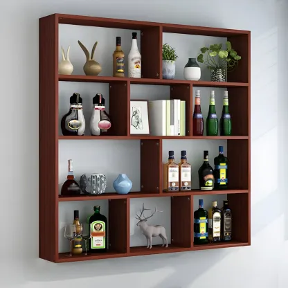 Simple Open Storage Wooden Floating Mount Display Cabinet Image - 12