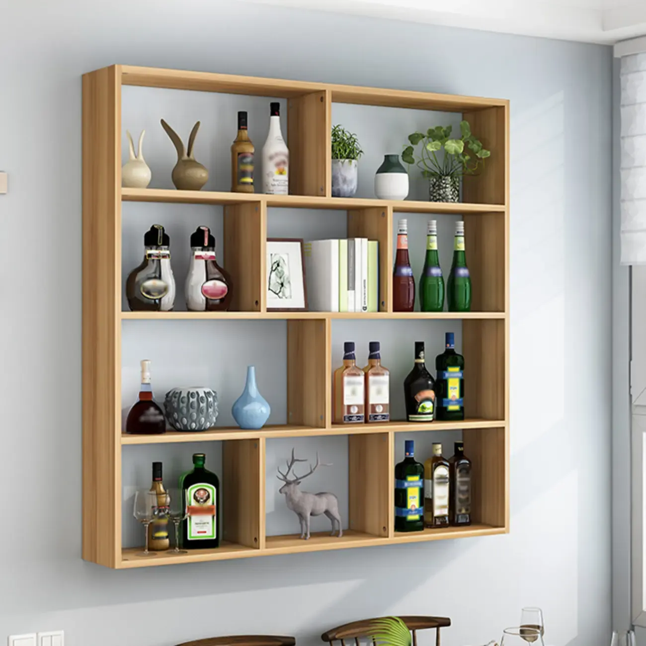 Simple Open Storage Wooden Floating Mount Display Cabinet Image - 15