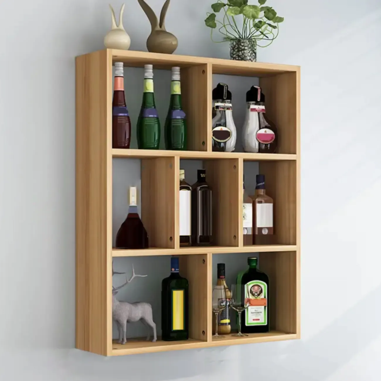 Simple Open Storage Wooden Floating Mount Display Cabinet Image - 4