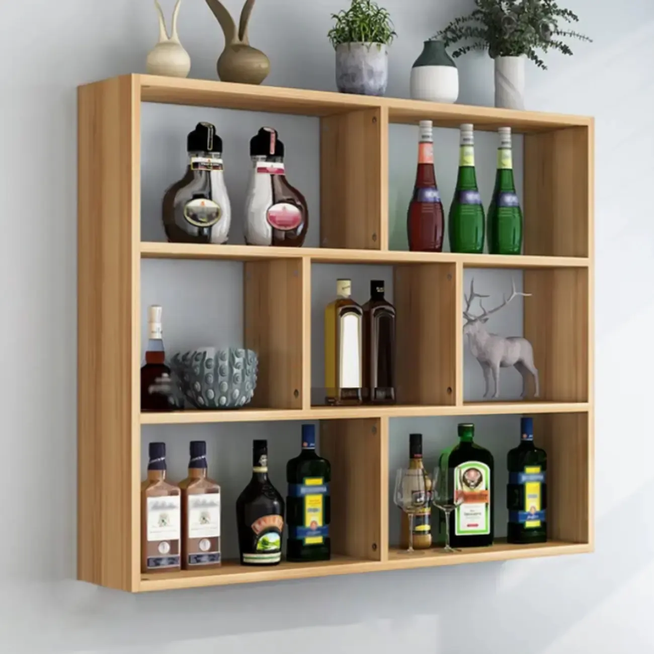 Simple Open Storage Wooden Floating Mount Display Cabinet Image - 6
