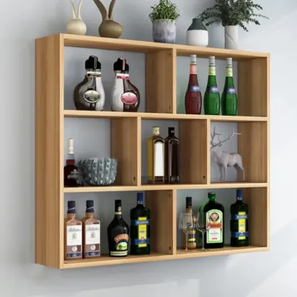 Simple Open Storage Wooden Floating Mount Display Cabinet Image - 6