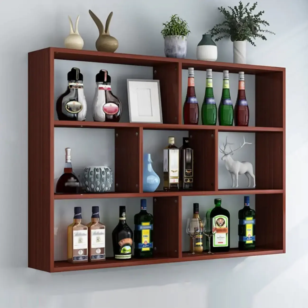 Simple Open Storage Wooden Floating Mount Display Cabinet Image - 9