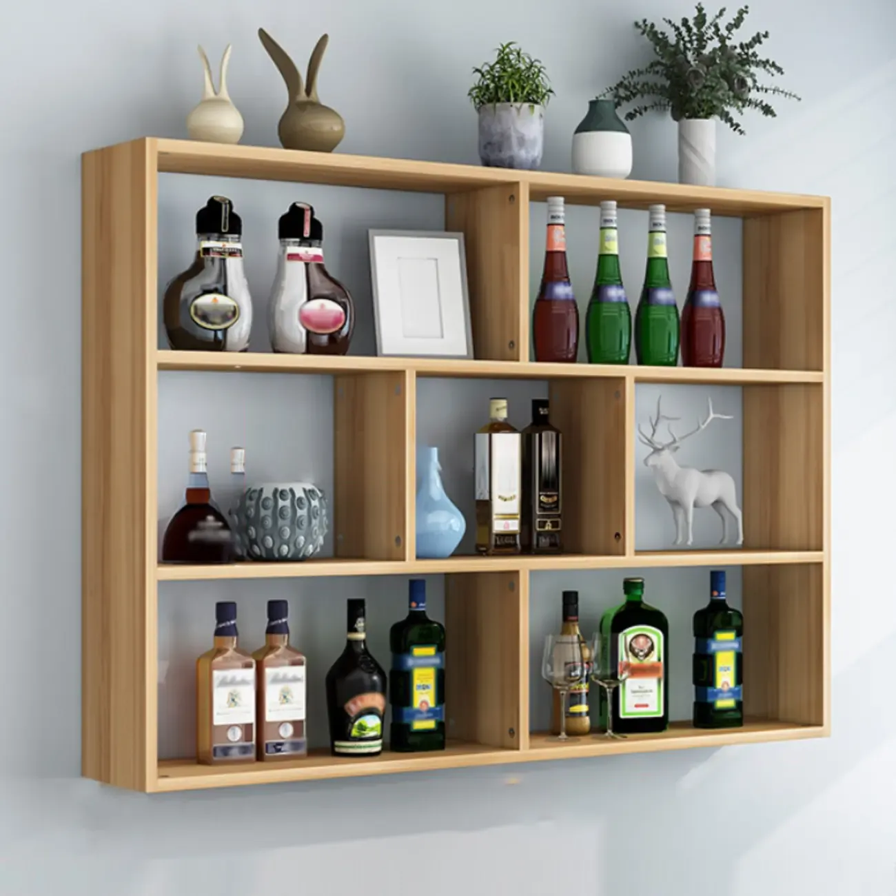 Simple Open Storage Wooden Floating Mount Display Cabinet Image - 11