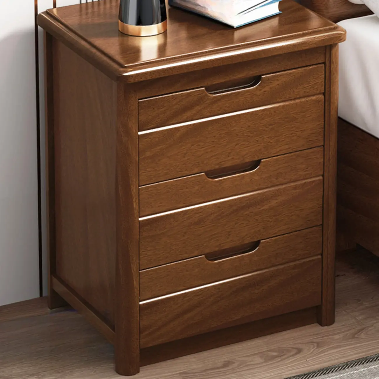Classic Wooden 3-Drawer Bedroom Nightstand Nut-Brown Image - 1 | homeyfad