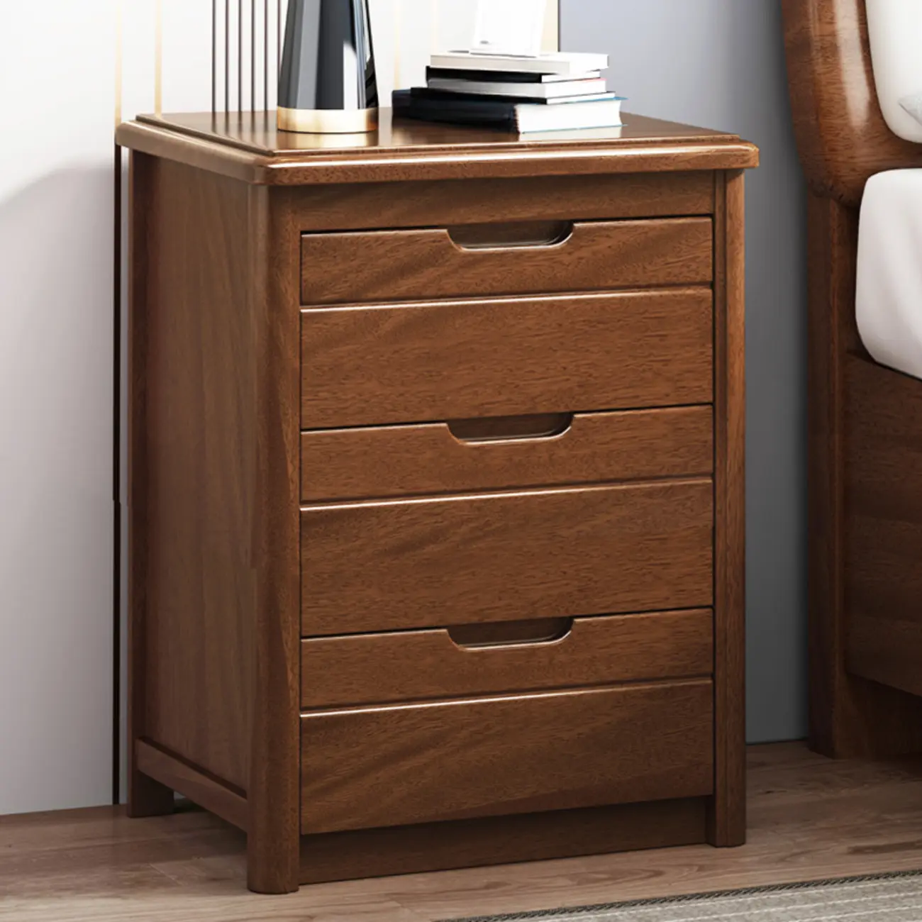 Classic Wooden 3-Drawer Bedroom Nightstand Nut-Brown Image - 2 | homeyfad