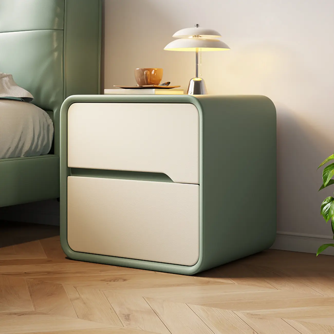 Modern Bedside Table with Storage Drawers - Avocado Green | homeyfad