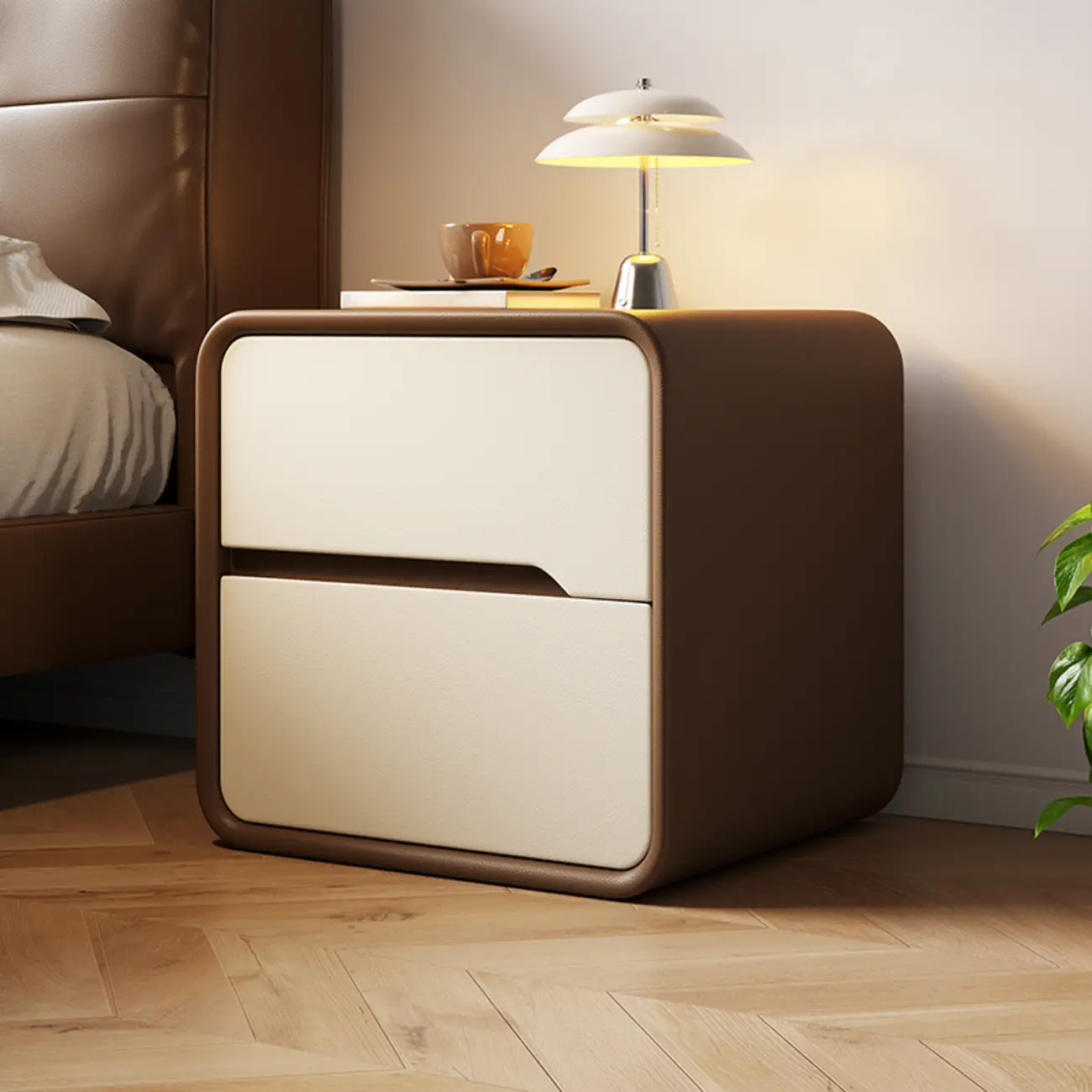 Modern Bedside Table with Storage Drawers - Avocado Green | homeyfad