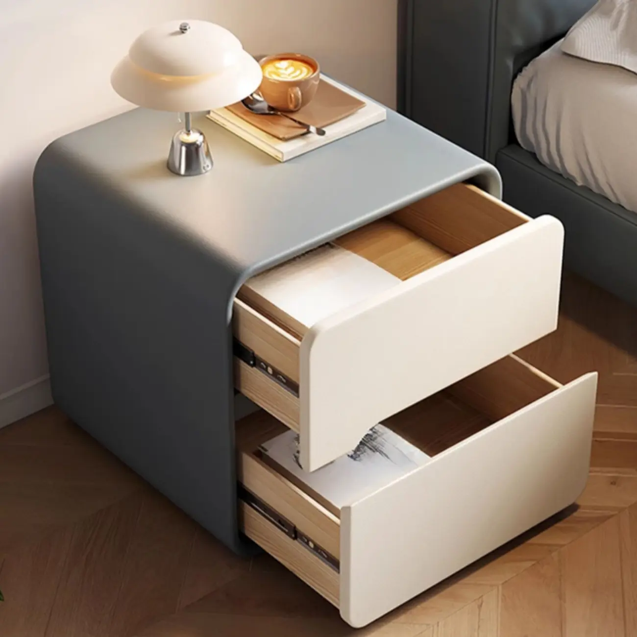Modern Bedside Table with Storage Drawers - Avocado Green | homeyfad