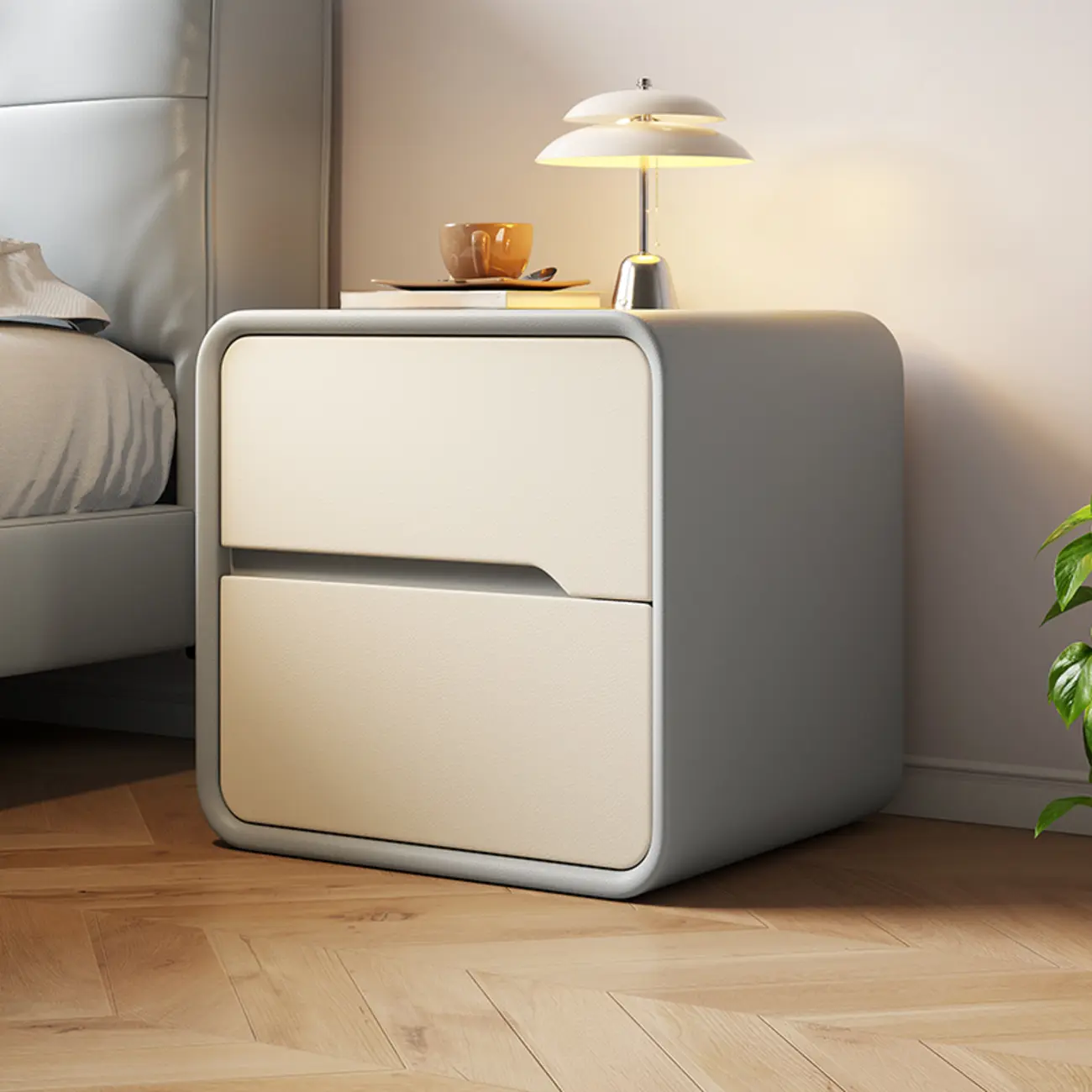 Modern Bedside Table with Storage Drawers - Avocado Green | homeyfad