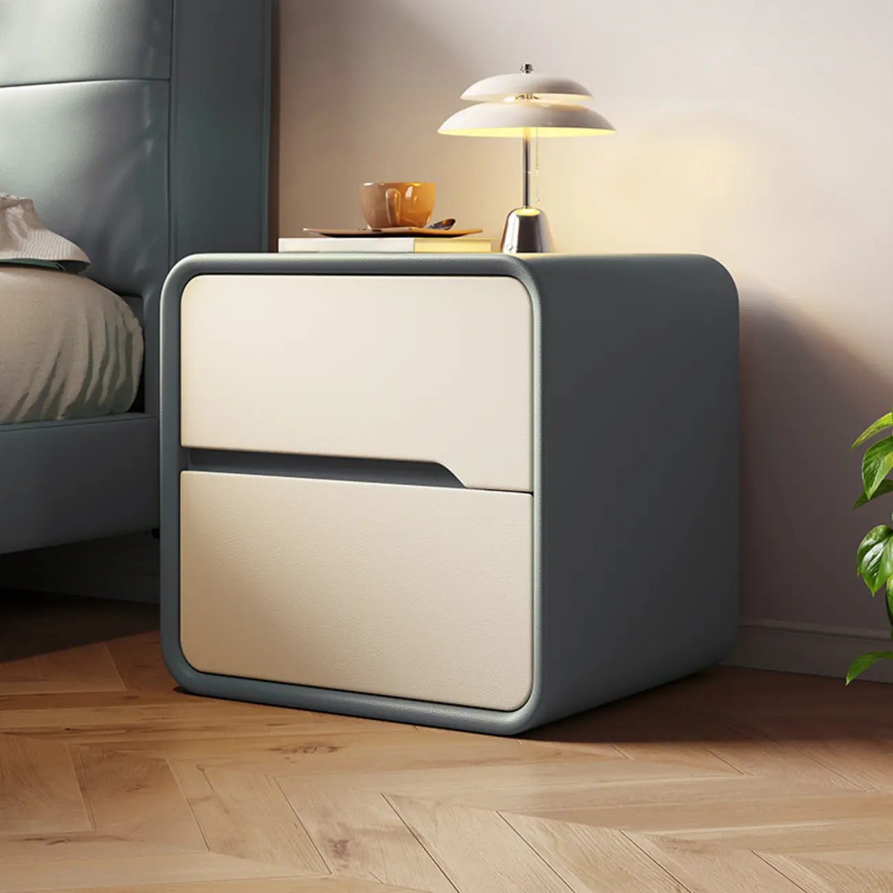 Modern Bedside Table with Storage Drawers - Avocado Green | homeyfad
