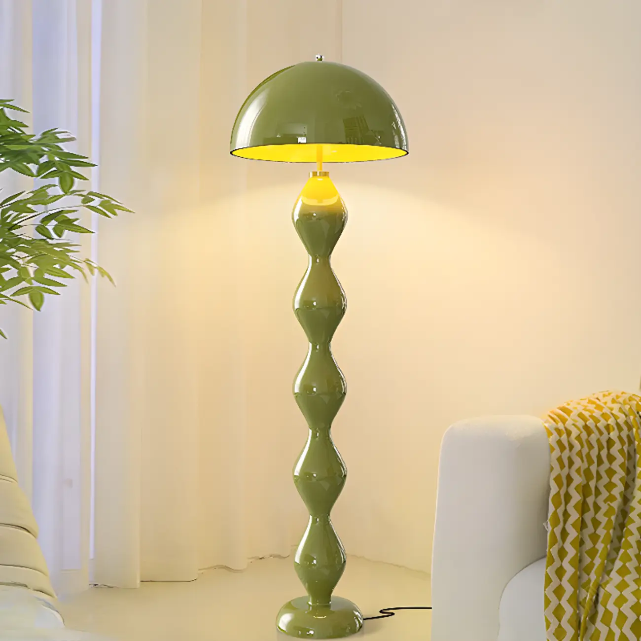Modern Green Column Floor Lamp Plug-In for Living Room | homeyfad