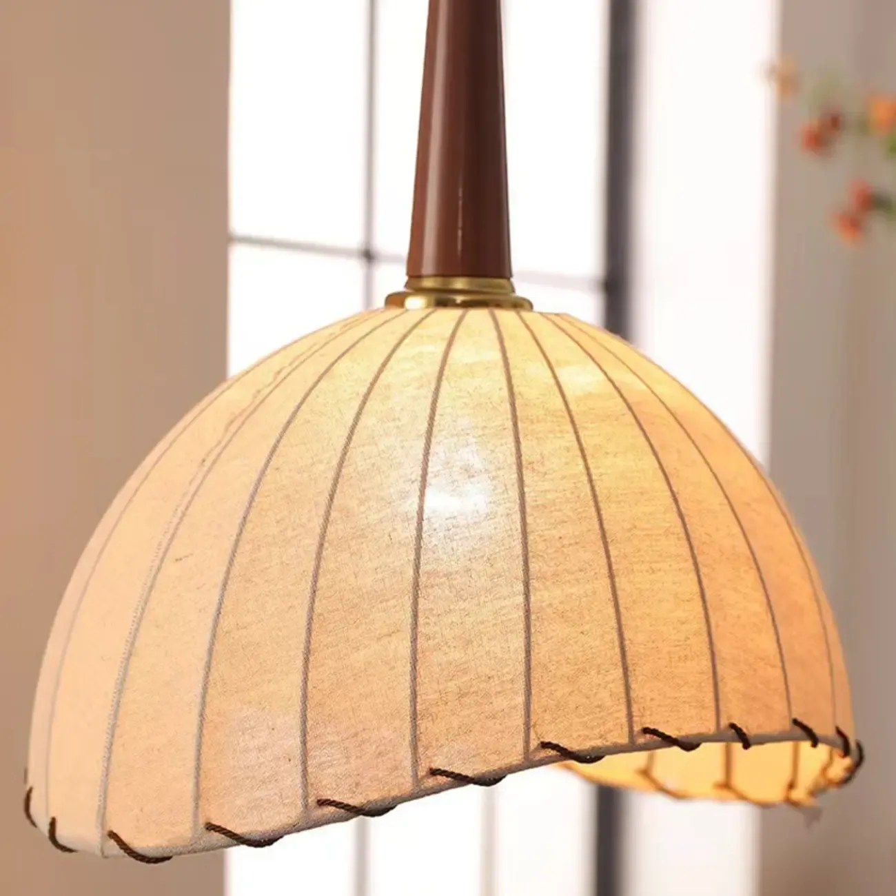 Adjustable Wooden Beige Dome Arc Floor Lamp with Table Image - 9