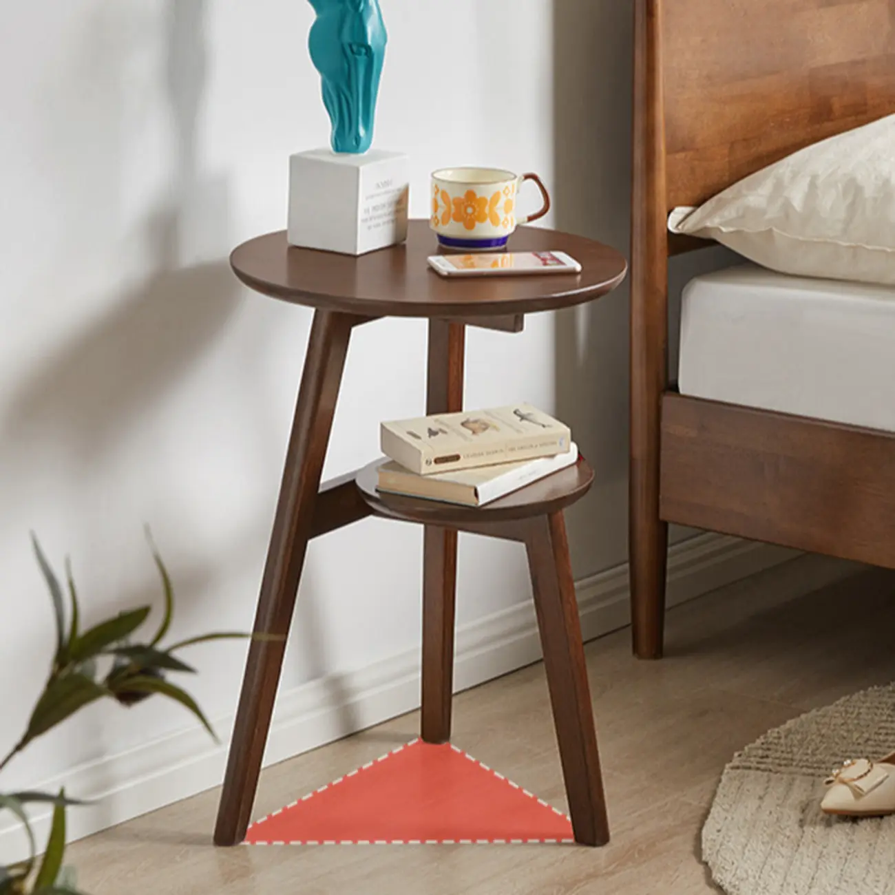 Brown Tripod Base Wood Round Side Table with Storage Image - 2 | homeyfad