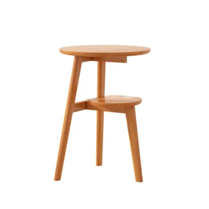 Brown Tripod Base Wood Round Side Table with Storage Image - 5