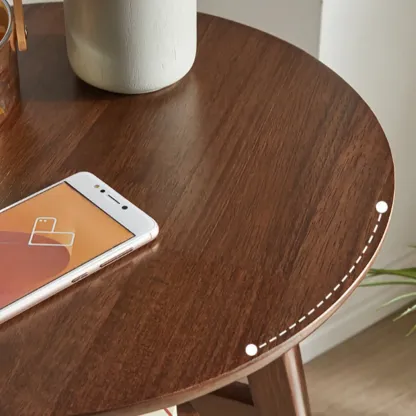 Brown Tripod Base Wood Round Side Table with Storage Image - 9