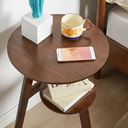 Brown Tripod Base Wood Round Side Table with Storage Image - 12