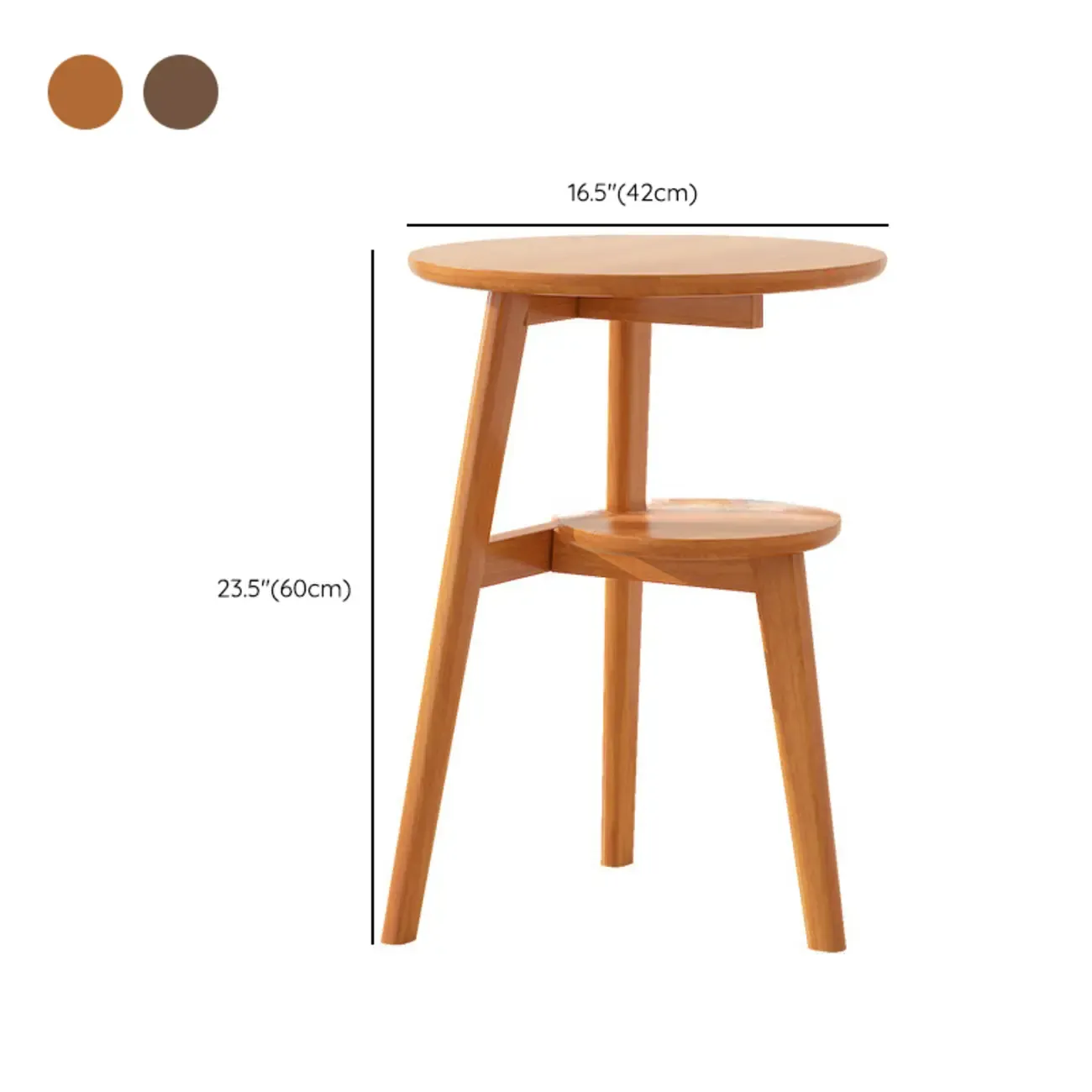 Brown Tripod Base Wood Round Side Table with Storage #size