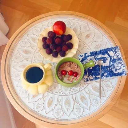 Vintage Round Glass Top Wood Base End Table Image - 4
