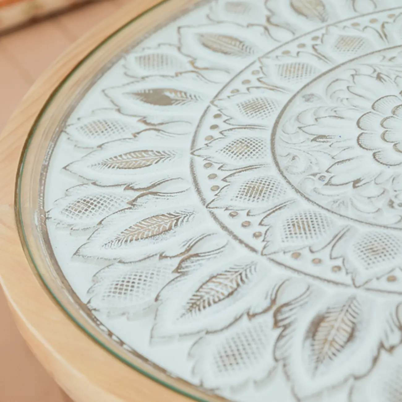 Vintage Round Glass Top Wood Base End Table Image - 7 | homeyfad