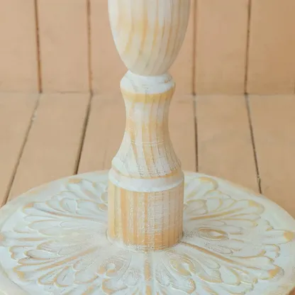 Vintage Round Glass Top Wood Base End Table Image - 9