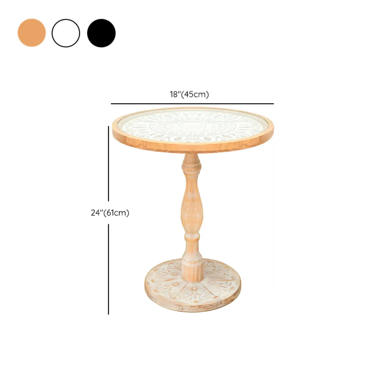Vintage Round Glass Top Wood Base End Table #size | homeyfad