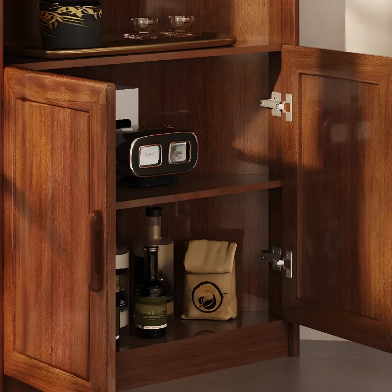 Scandinavian Wooden Corner Utility Cabinet with Stemware Holder Image - 6