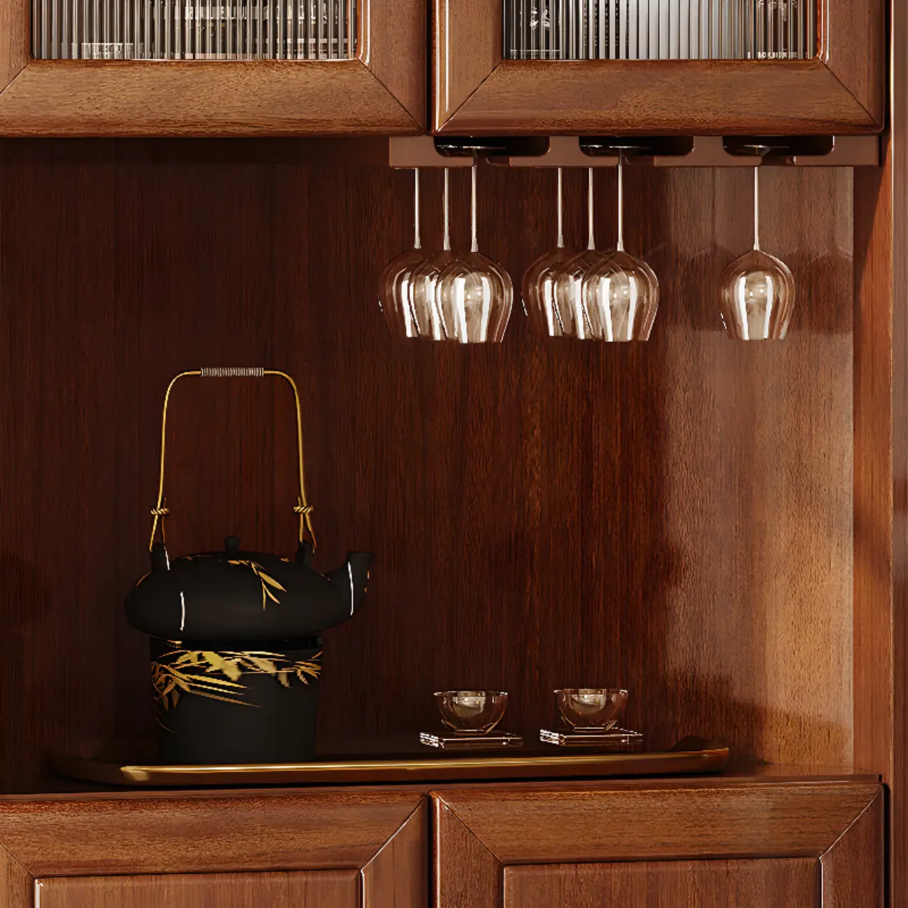 Scandinavian Wooden Corner Utility Cabinet with Stemware Holder Image - 7 | homeyfad