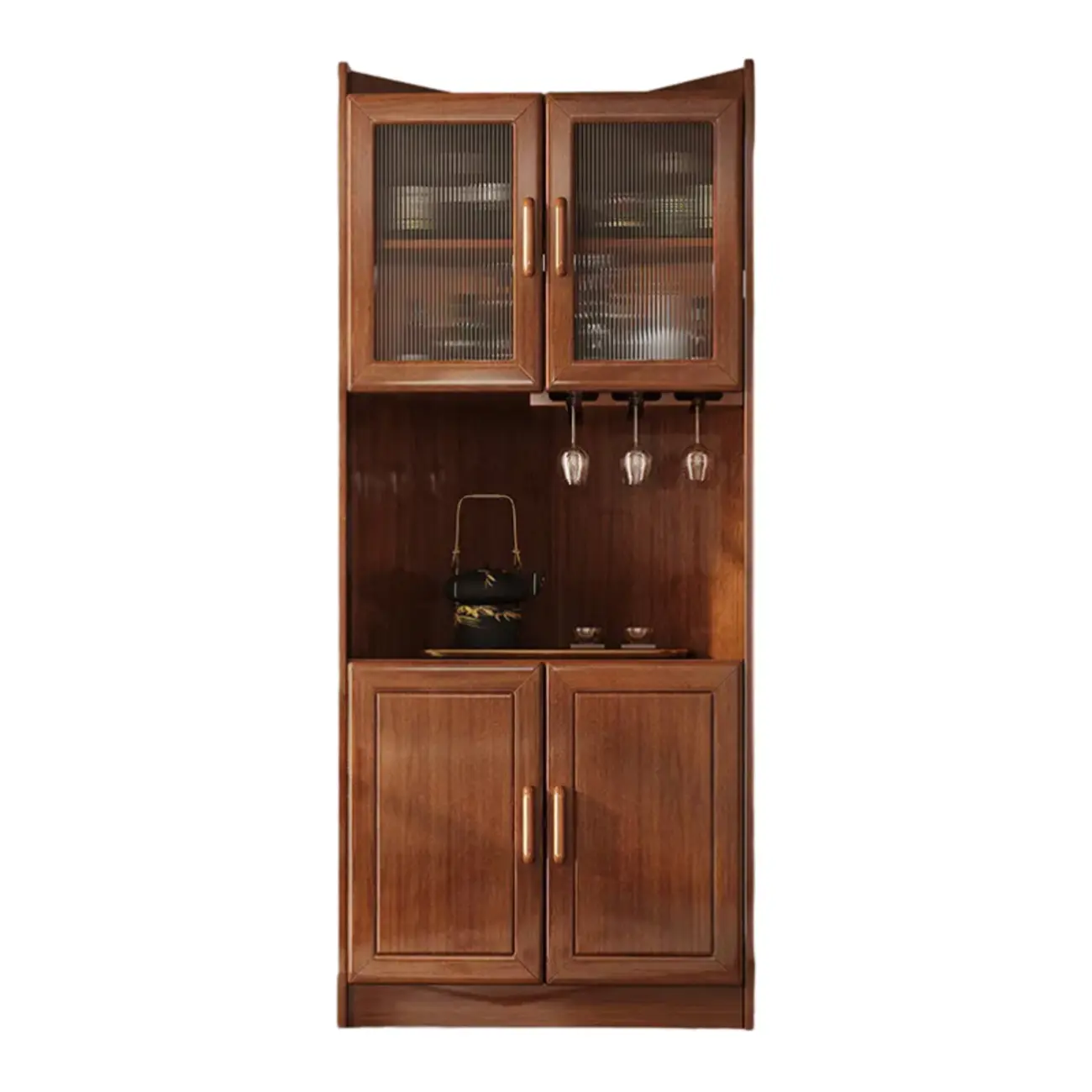 Scandinavian Wooden Corner Utility Cabinet with Stemware Holder Image - 9 | homeyfad