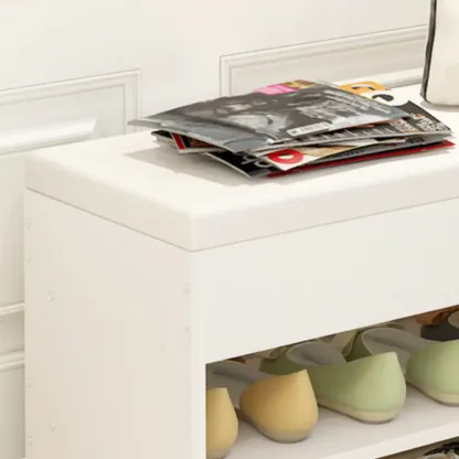 White Wooden Shoe Storage Bench with Hidden Storage Image - 8