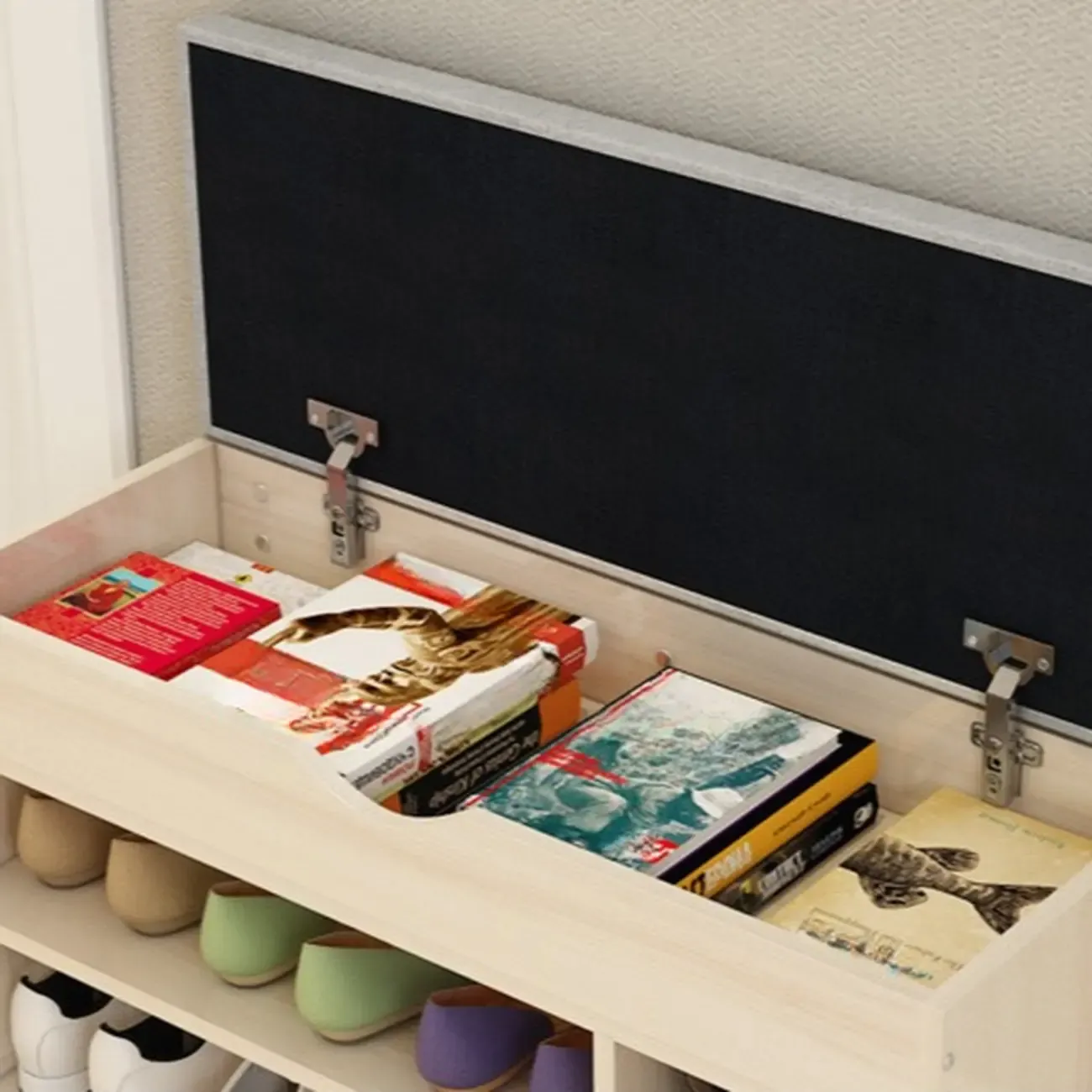 White Wooden Shoe Storage Bench with Hidden Storage Image - 3