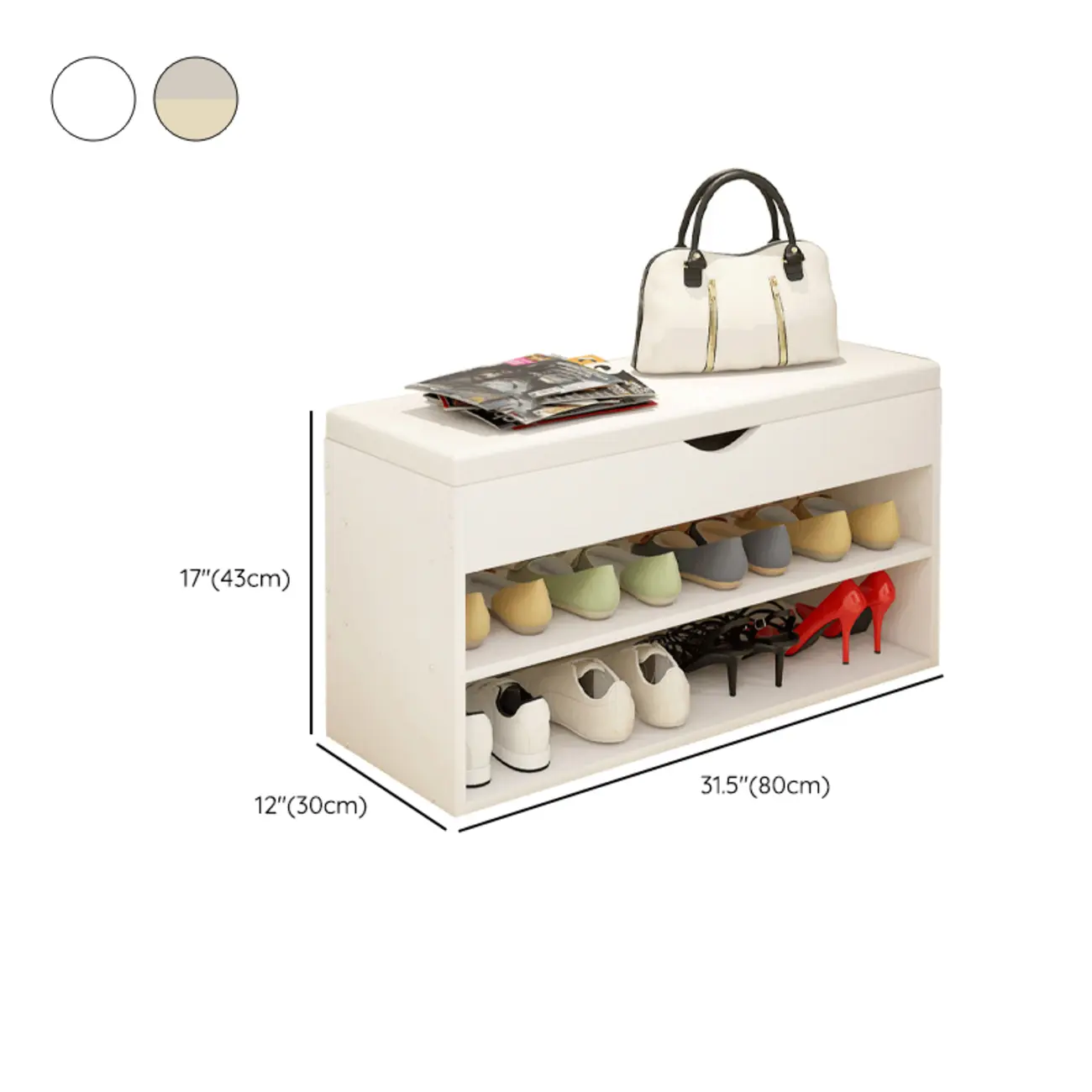 White Wooden Shoe Storage Bench with Hidden Storage Image - 10 | homeyfad