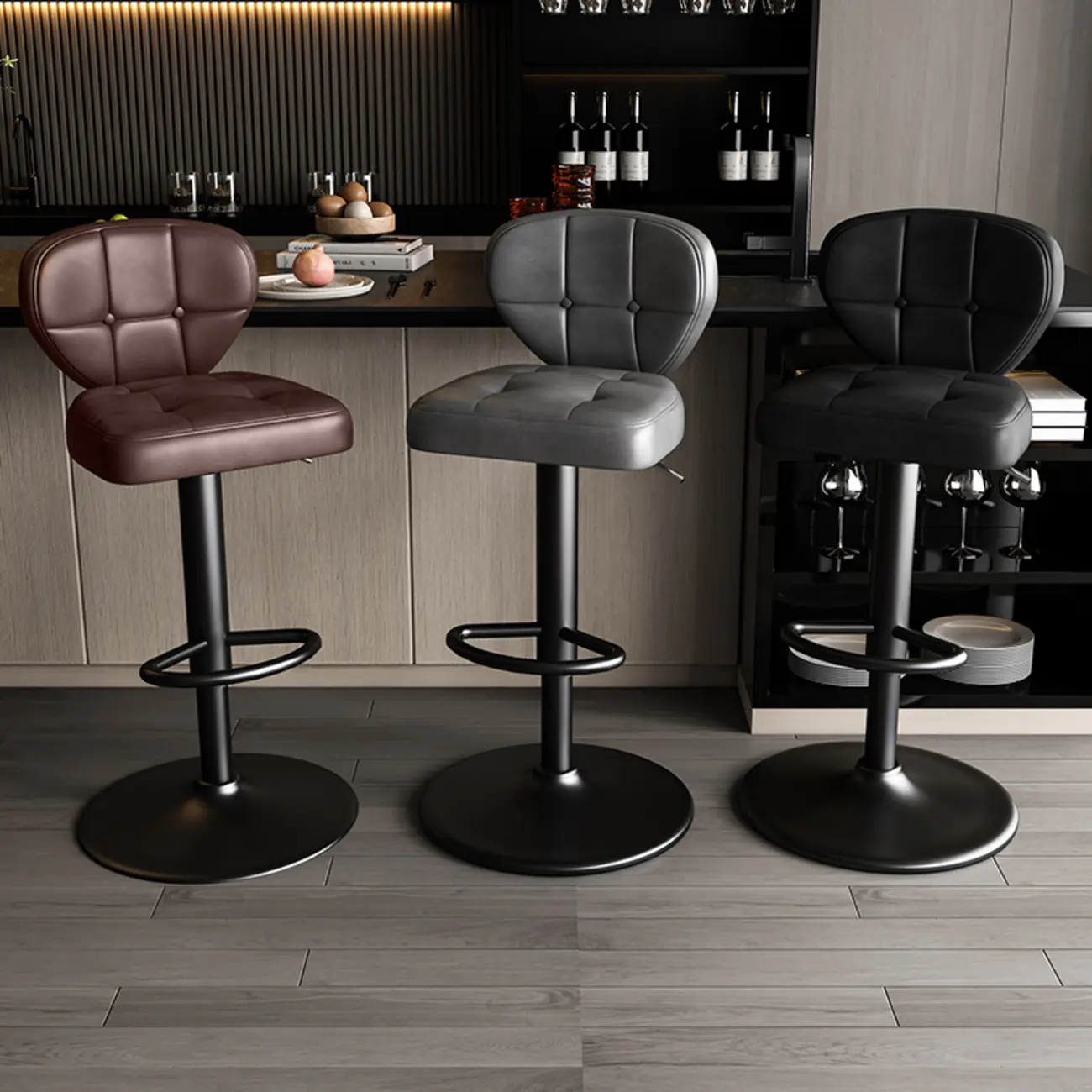 Stylish Leather Adjustable Swivel Bar Stool with Round Pedestal Image - 1 | homeyfad