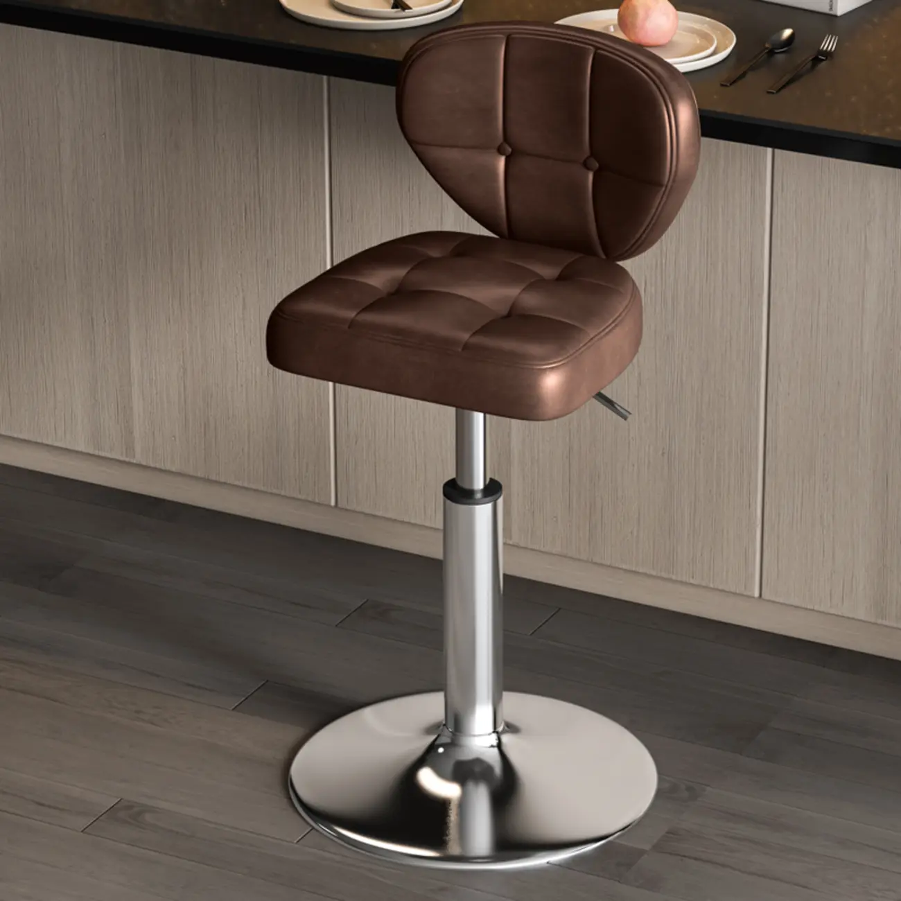 Stylish Leather Adjustable Swivel Bar Stool with Round Pedestal Image - 2 | homeyfad