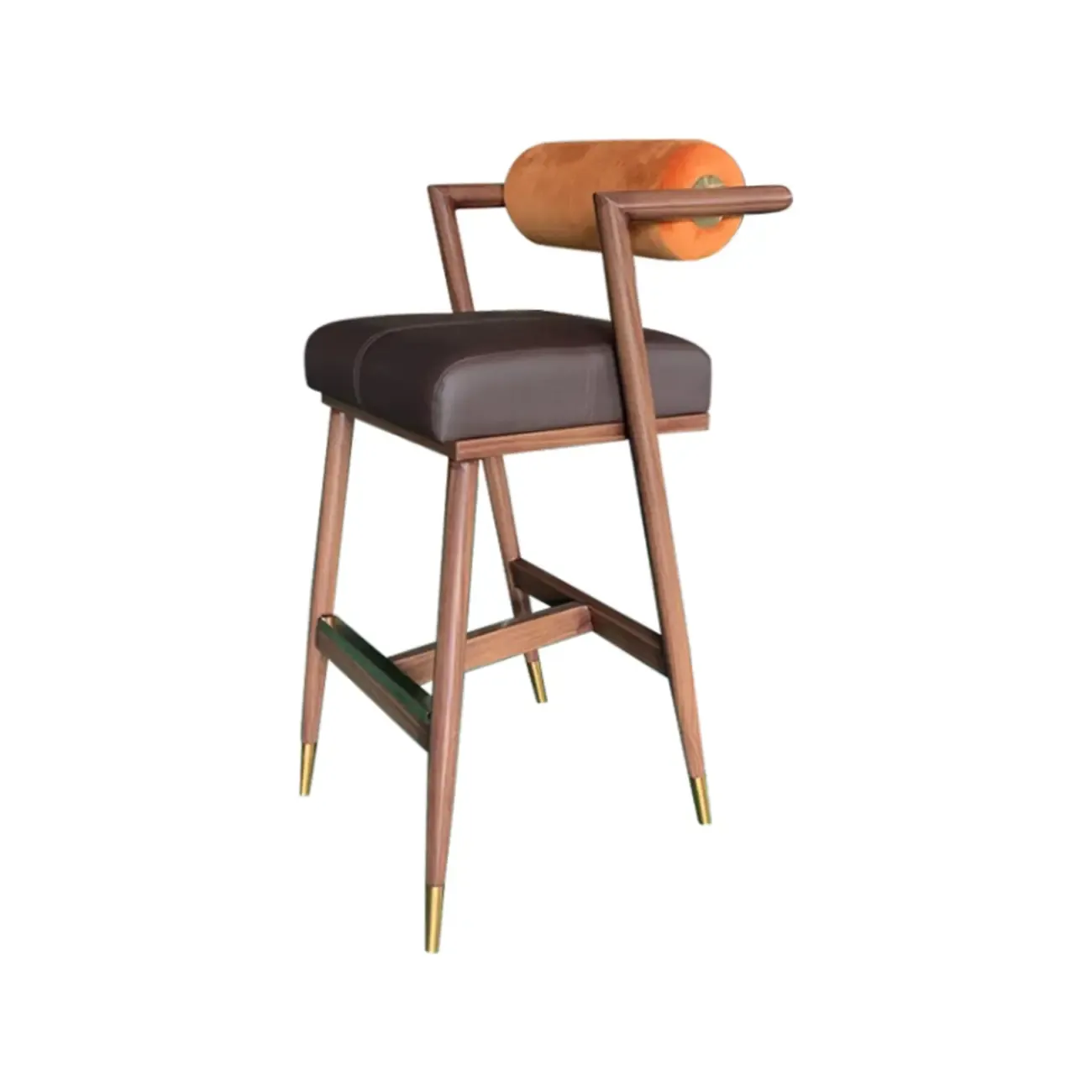 Brown Wooden Cushion Bar Stool with Backrest