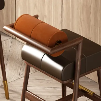 Brown Wooden Cushion Bar Stool with Backrest