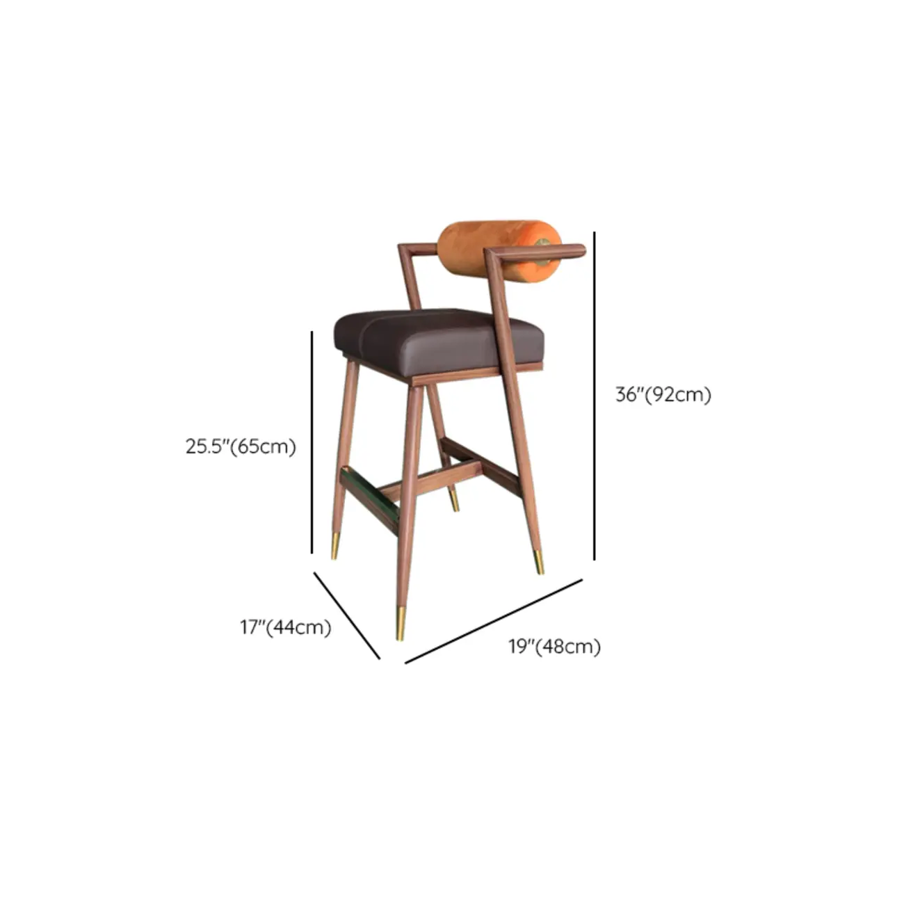 Elegant Wooden Cushion Swivel Bar Stool with Backrest #size