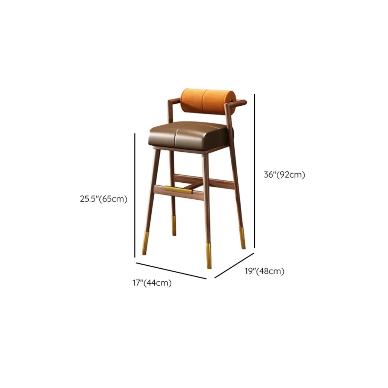 Brown Wooden Cushion Bar Stool with Backrest