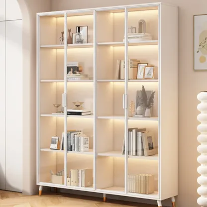 White Wooden 5 Tiers Display Cabinet with Glass Doors Image - 1