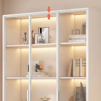 White Wooden 5 Tiers Display Cabinet with Glass Doors Image - 2