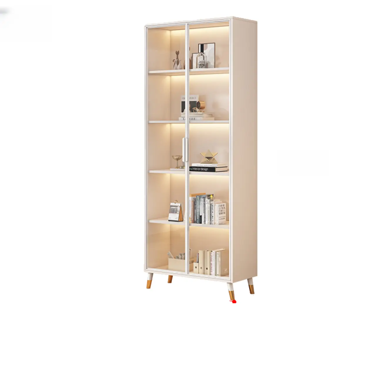 White Wooden 5 Tiers Display Cabinet with Glass Doors Image - 3 | homeyfad