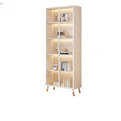 White Wooden 5 Tiers Display Cabinet with Glass Doors Image - 3