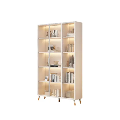 White Wooden 5 Tiers Display Cabinet with Glass Doors Image - 4