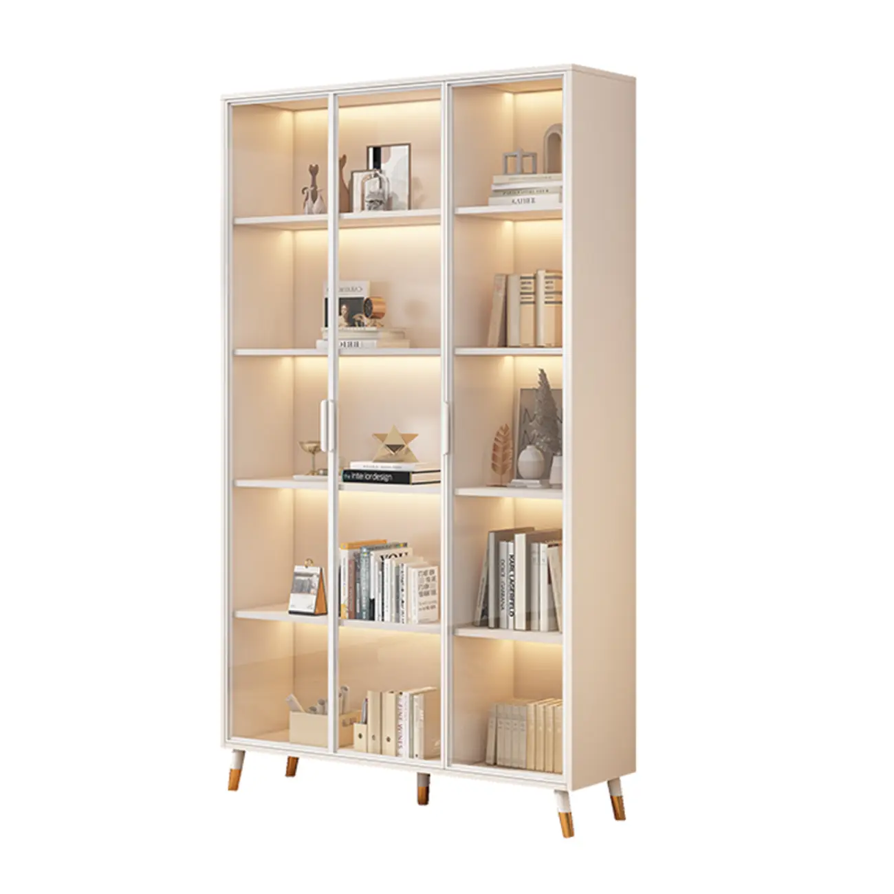 White Wooden 5 Tiers Display Cabinet with Glass Doors Image - 5 | homeyfad