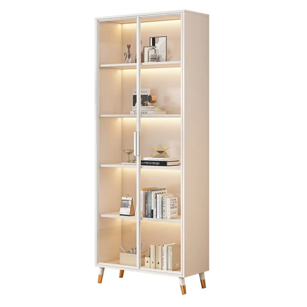 White Wooden 5 Tiers Display Cabinet with Glass Doors Image - 6