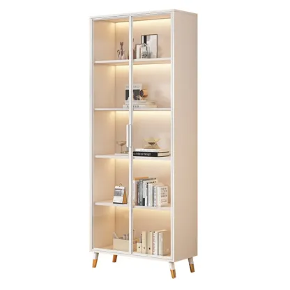 White Wooden 5 Tiers Display Cabinet with Glass Doors Image - 6