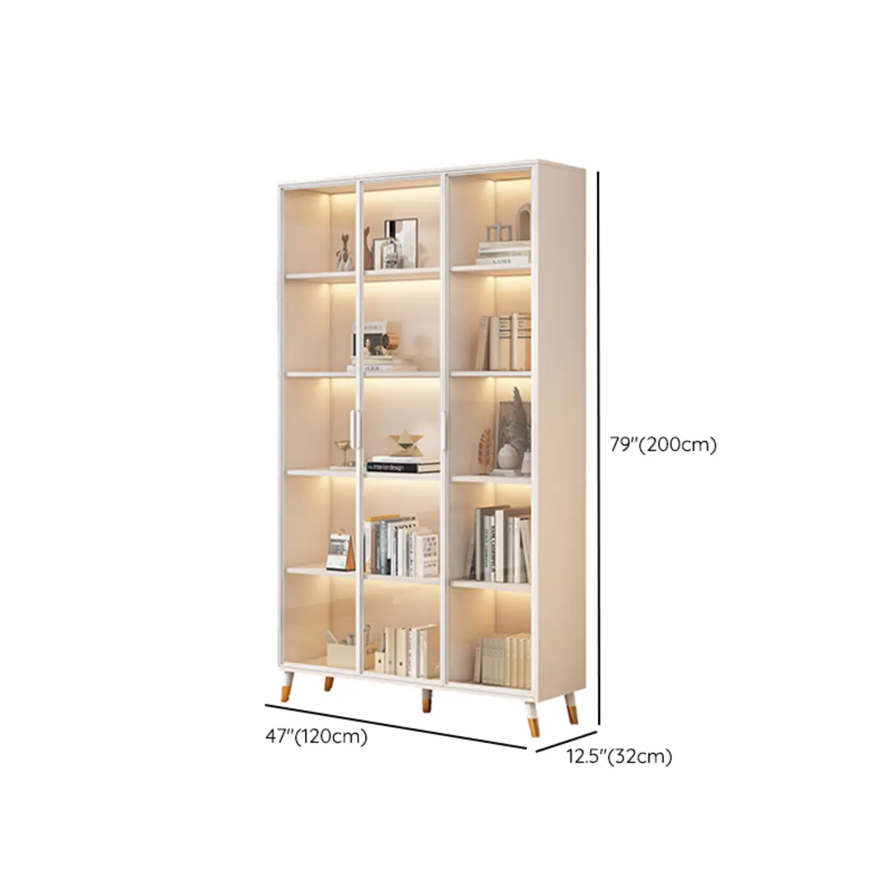 White Wooden 5 Tiers Display Cabinet with Glass Doors #size | homeyfad