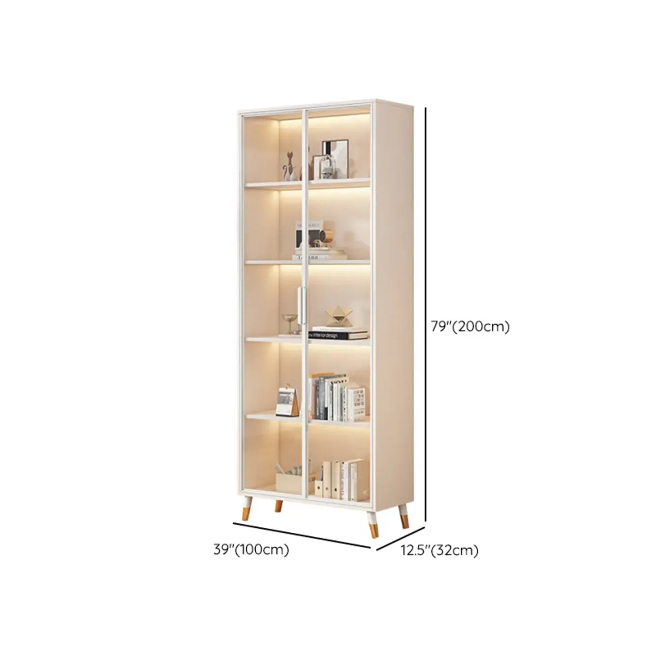 White Wooden 5 Tiers Display Cabinet with Glass Doors Image - 10